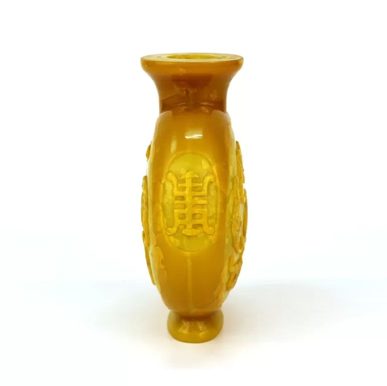 Chinese Peking Imperial Yellow Vase with High Relief Motif of Bats and Peaches