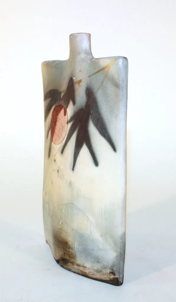 Contemporary Art Pottery Vase Full Moon and Bamboo Leaves