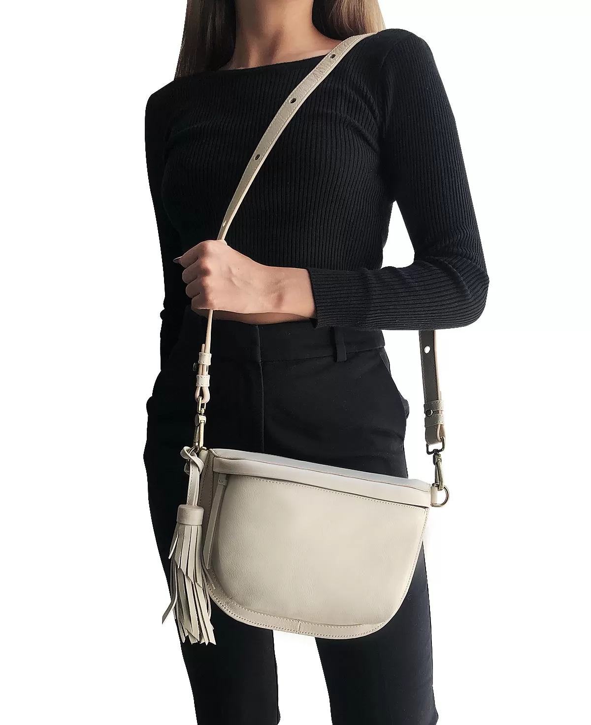 Cream Ivory Leather Sling Bag Crossbody