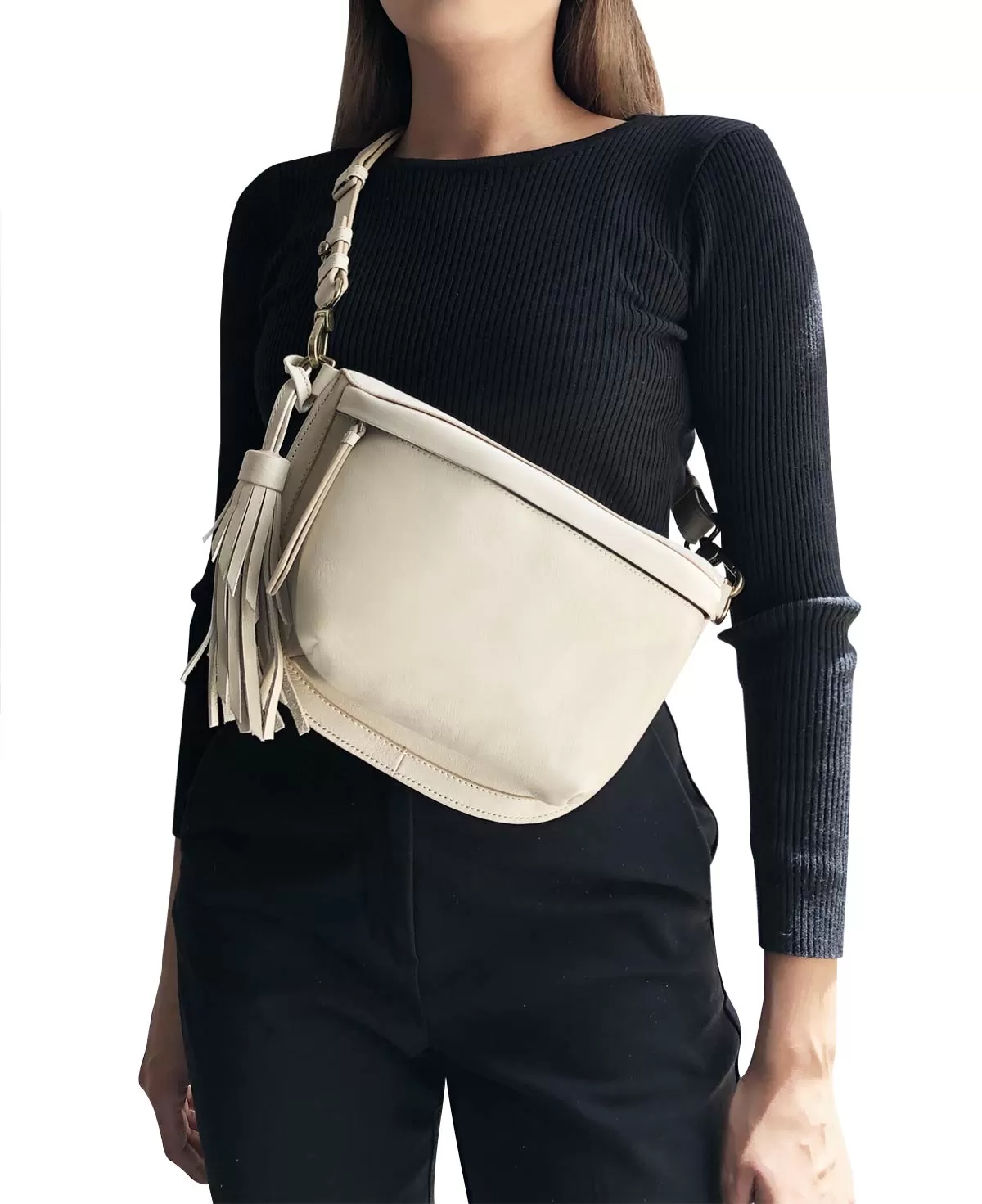 Cream Ivory Leather Sling Bag Crossbody