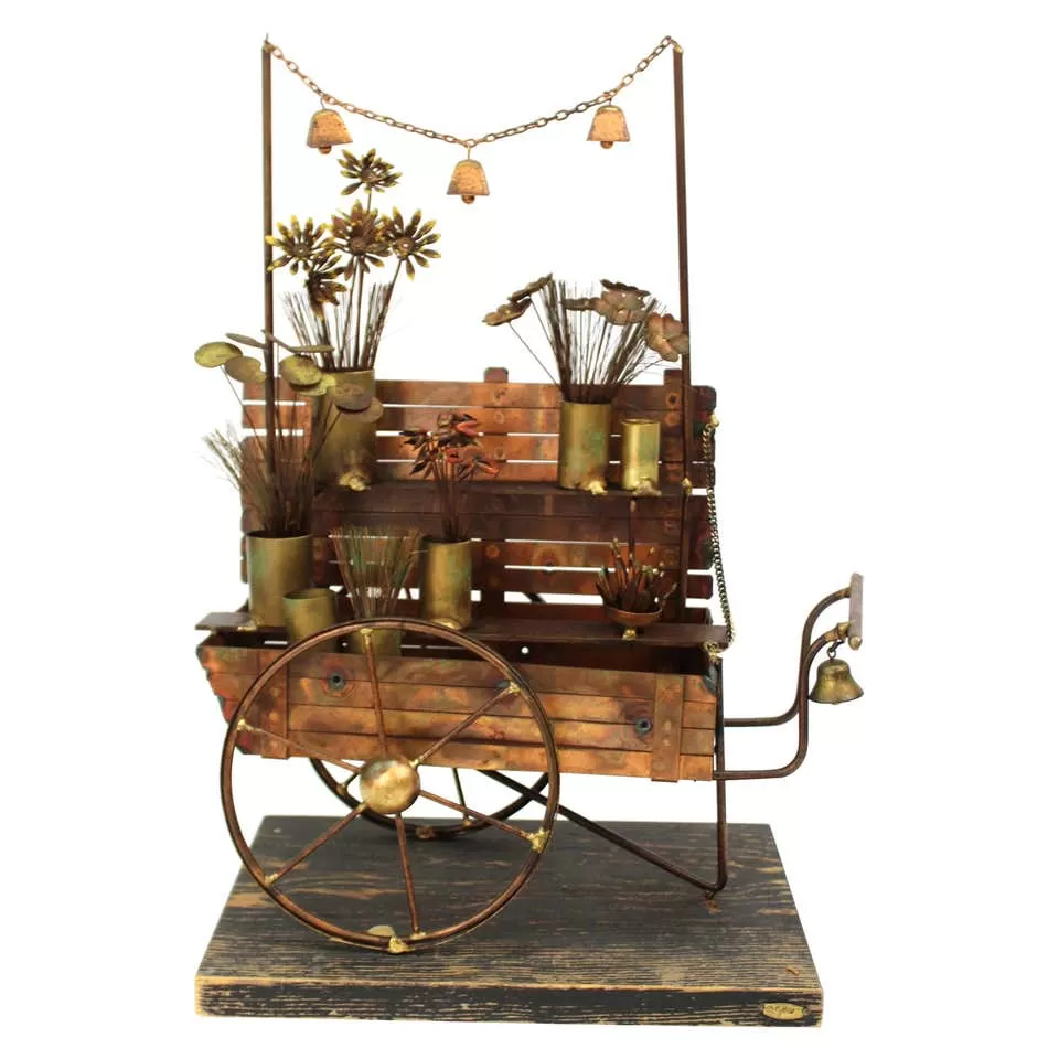 Curtis Jere Mid-Century Modern Flower Cart Sculpture