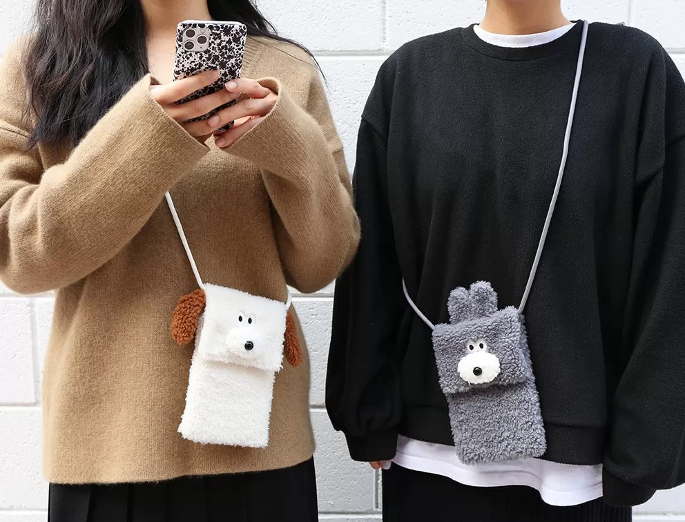 Cute Bunny Puppy Womens Crossbody Faux Shearling Crossbody Bags Girls Mini Small Gifts Animal Characters Adjustable Cellphone Cosmetic Purses