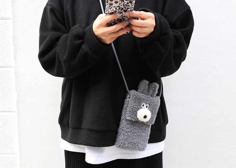 Cute Bunny Puppy Womens Crossbody Faux Shearling Crossbody Bags Girls Mini Small Gifts Animal Characters Adjustable Cellphone Cosmetic Purses