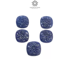 Deep Blue Sapphire Gemstone Carving : 53.20cts Natural Untreated Unheated Sapphire Hand Carved Cushion Shape 16*15mm - 18*16mm 5pcs