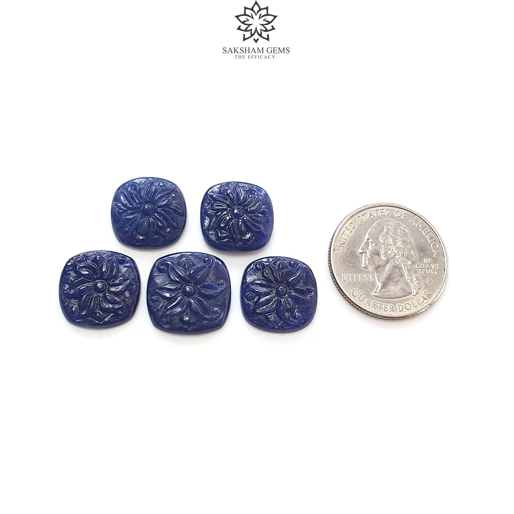 Deep Blue Sapphire Gemstone Carving : 53.20cts Natural Untreated Unheated Sapphire Hand Carved Cushion Shape 16*15mm - 18*16mm 5pcs