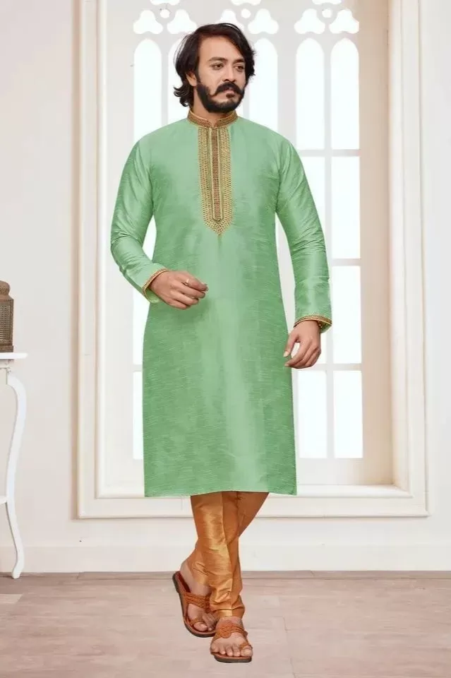 Designed Men's Stylish Long Kurta With Pajama Set