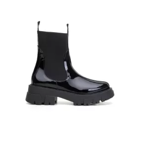 'Electra' black patent vegan-leather chelsea boot with chunky sole by Zette Shoes