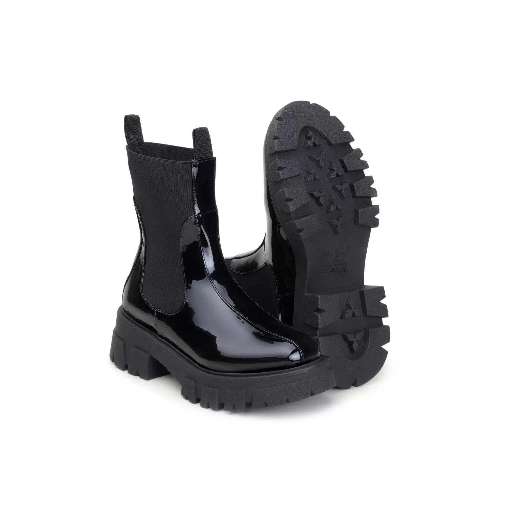 'Electra' black patent vegan-leather chelsea boot with chunky sole by Zette Shoes