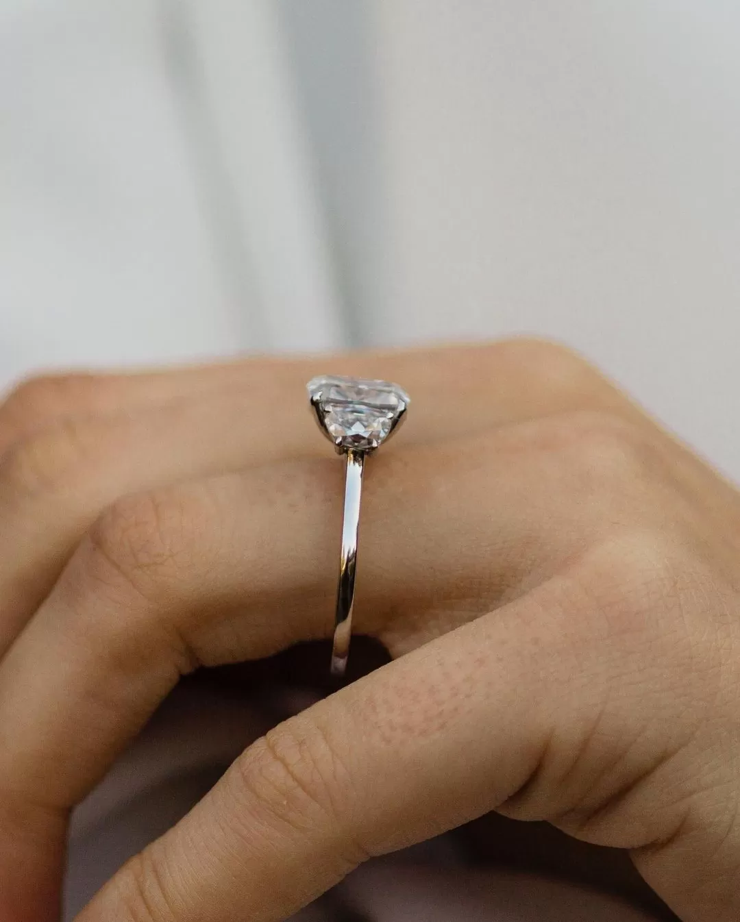 Elongated Cushion cut Moissanite engagement ring