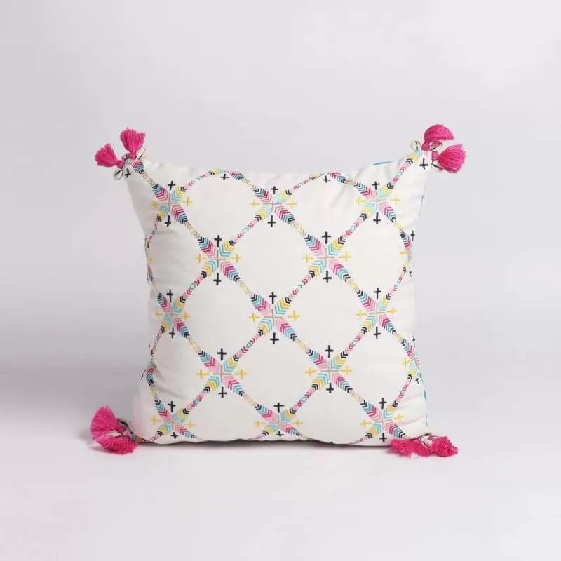 Embroidered pillow cover, multicoloured, handmade, bohemian, Peruvian, 16X16 inches