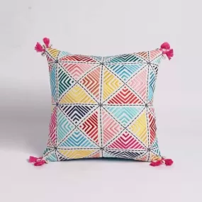 Embroidered pillow cover, multicoloured, handmade, bohemian, Peruvian, 16X16 inches