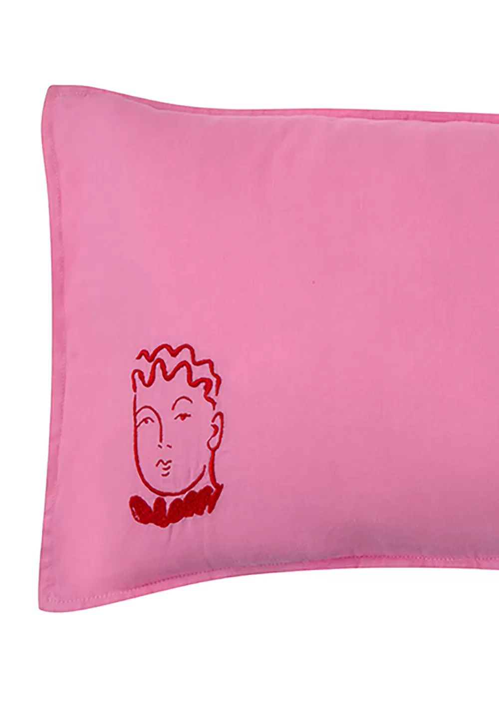 Emile Pink Linen Embroidered Cushion Cover