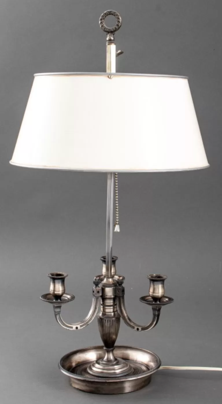 Empire Style Silvered Brass Bouillotte Lamp