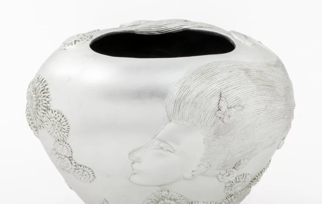 Erte "She Loves Me" Silvered Bronze Vase, 1987