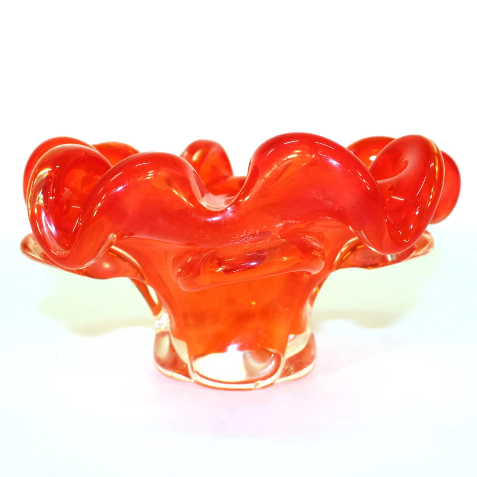 Fiery Orange Murano Glass Flower Bowl