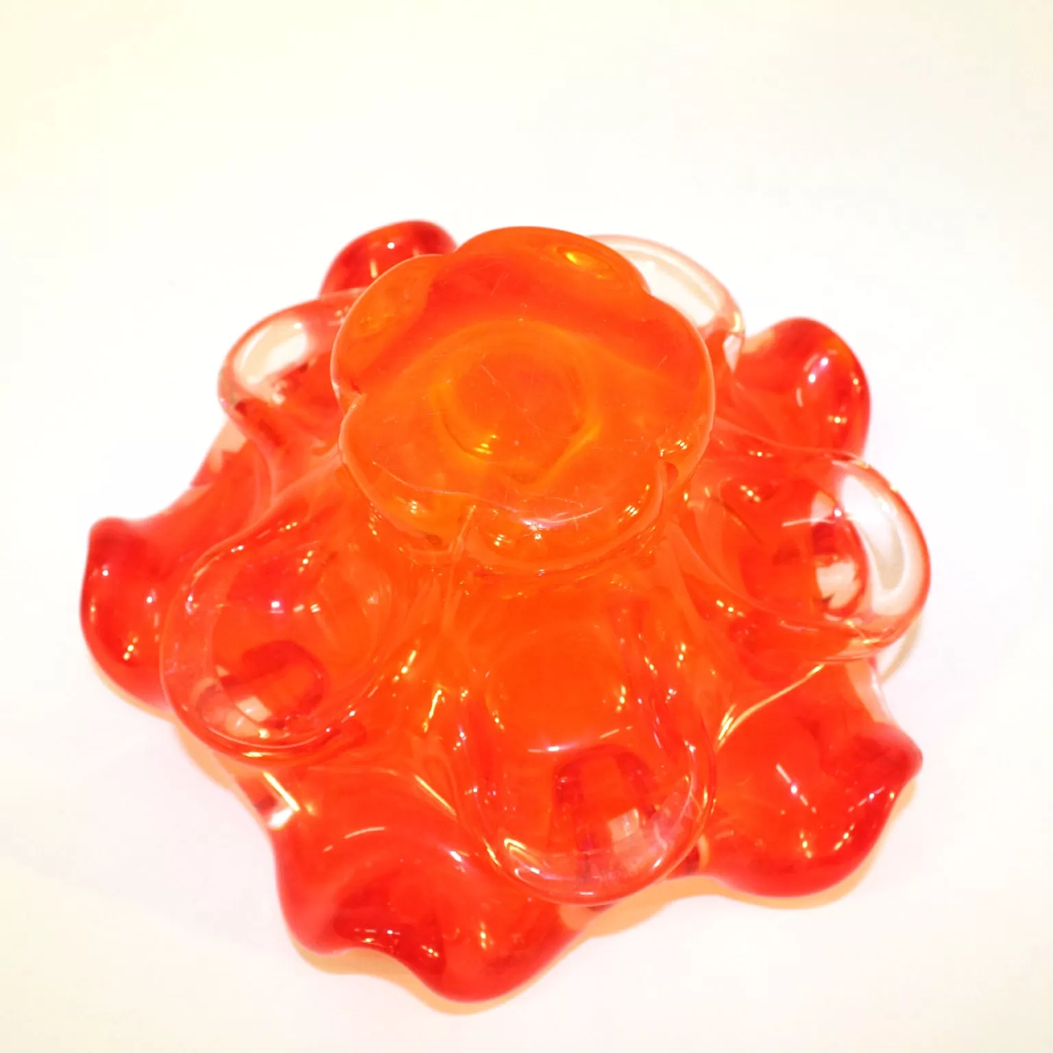 Fiery Orange Murano Glass Flower Bowl