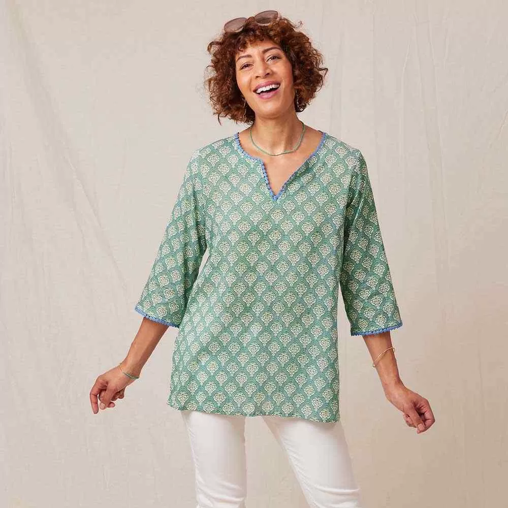 Fifer Blue Green blu Cotton Kurta Tunic