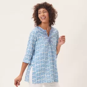 Flora Blue blu Cotton Embroidered Kurta Tunic