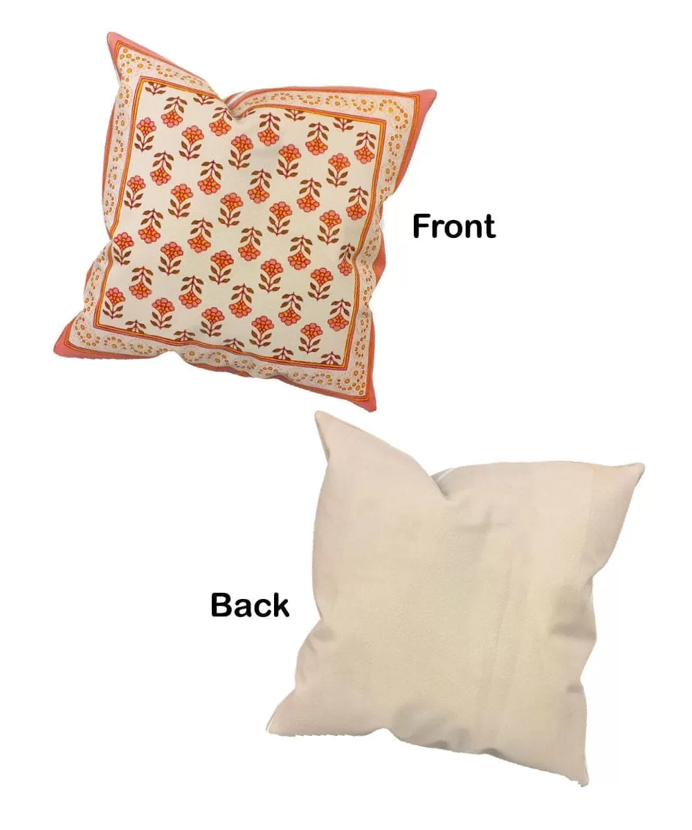 Floral Pink Hand Block Printed Cushion Covers (Set of 2)