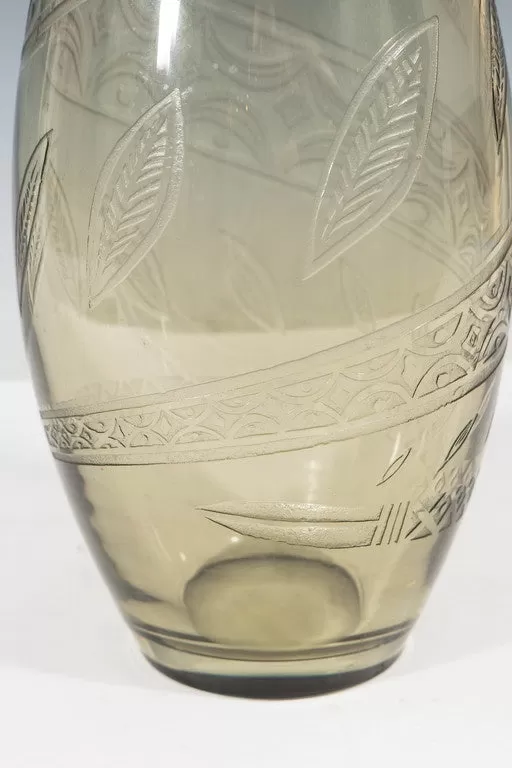 French Smoked Art Glass Vase with Snake Design