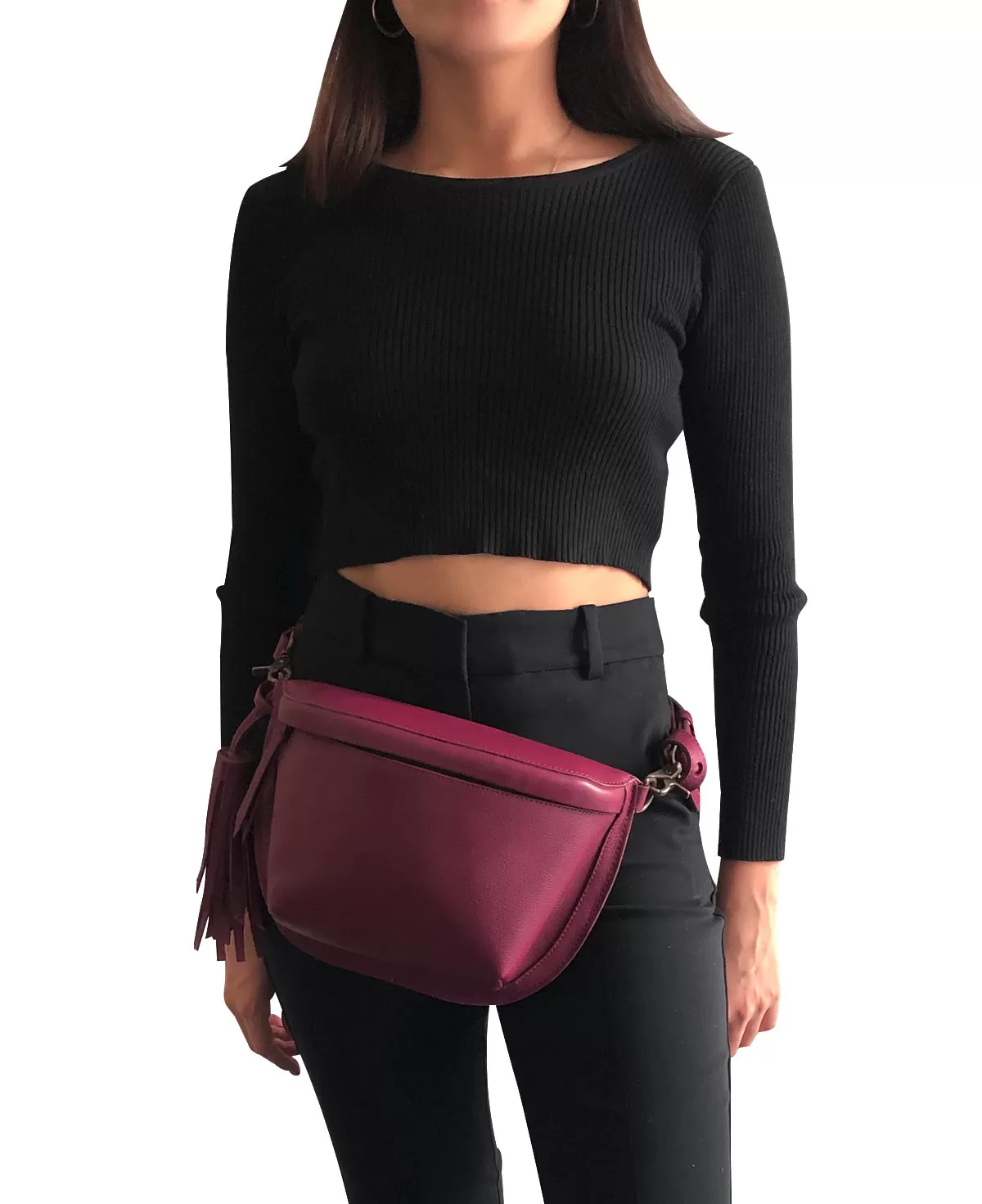 Fuchsia Magenta Leather Sling Bag Crossbody