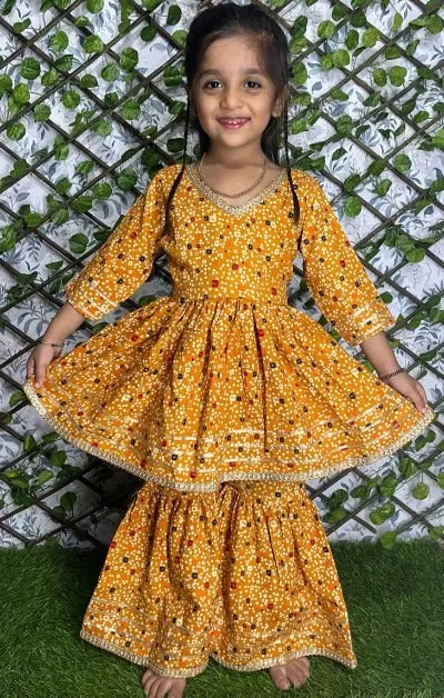 Girls Floral Cotton Kurta Sharara