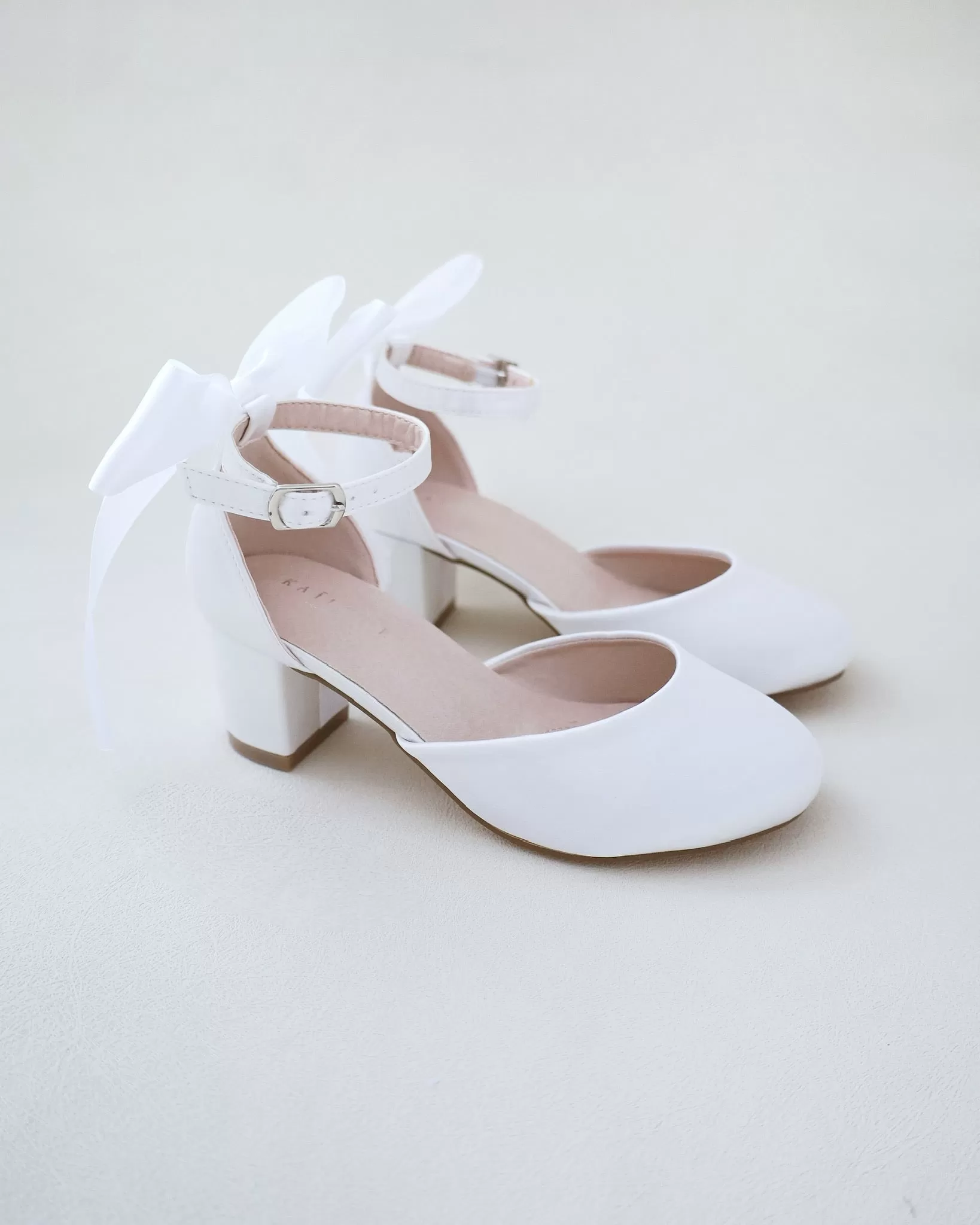 Girls Satin Block Heel with Back Satin Bow