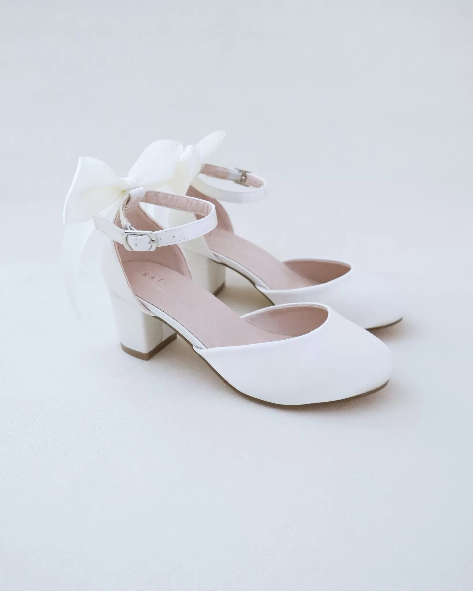 Girls Satin Block Heel with Back Satin Bow