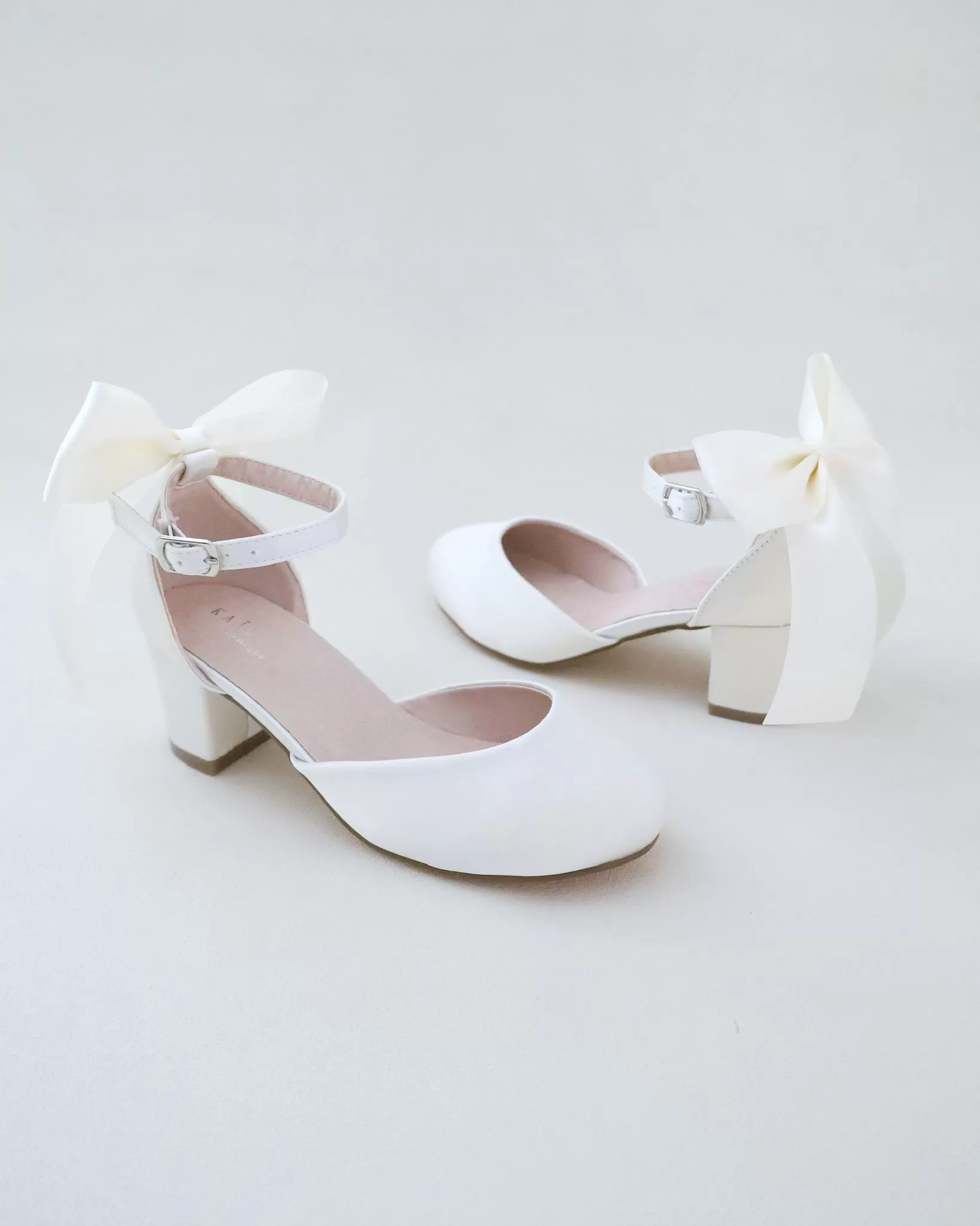 Girls Satin Block Heel with Back Satin Bow