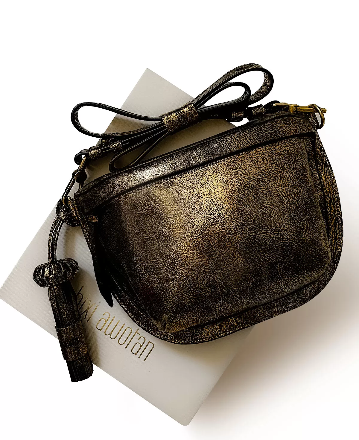 Gold Metallic Textured Leather Sling Bag Crossbody