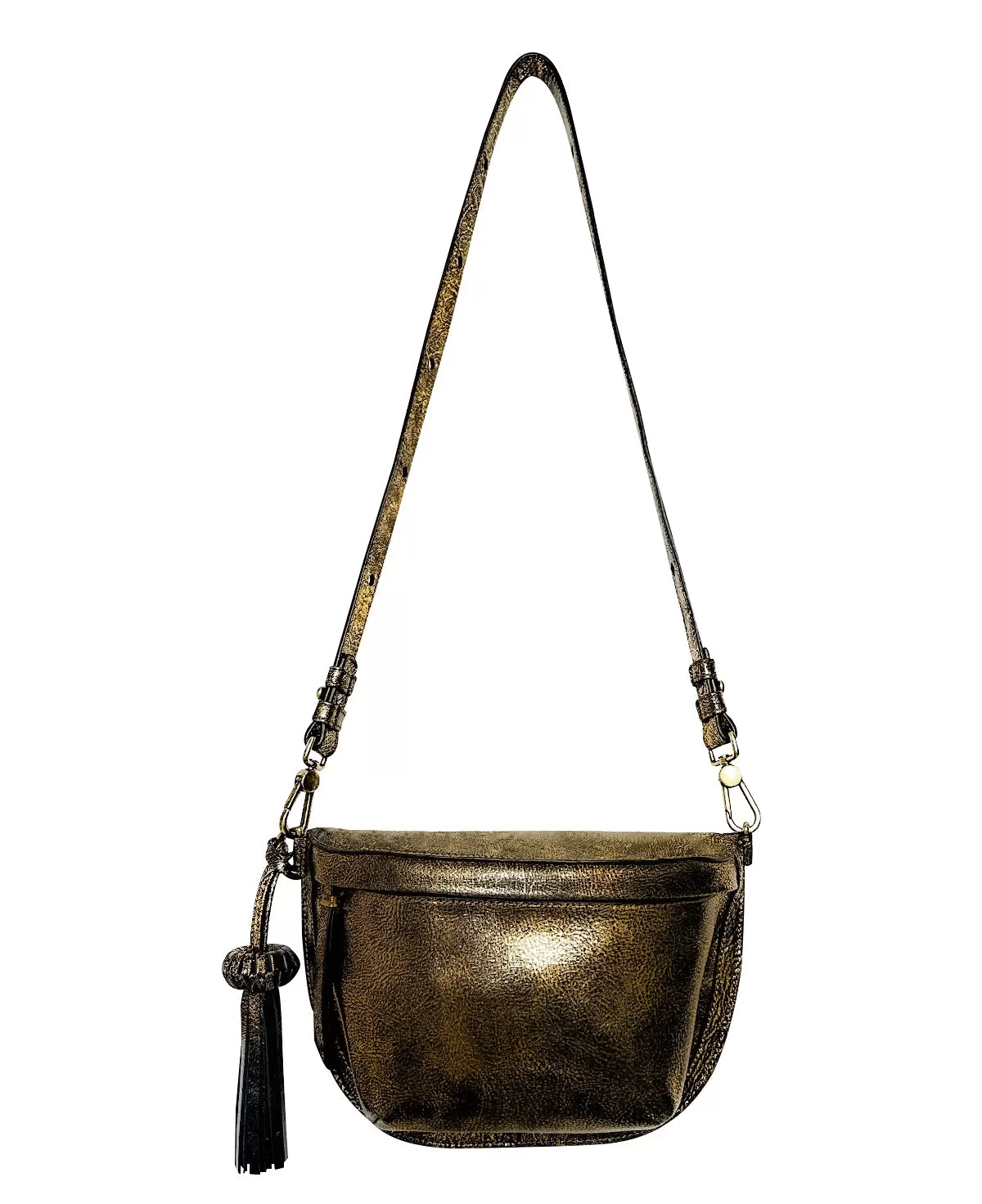 Gold Metallic Textured Leather Sling Bag Crossbody