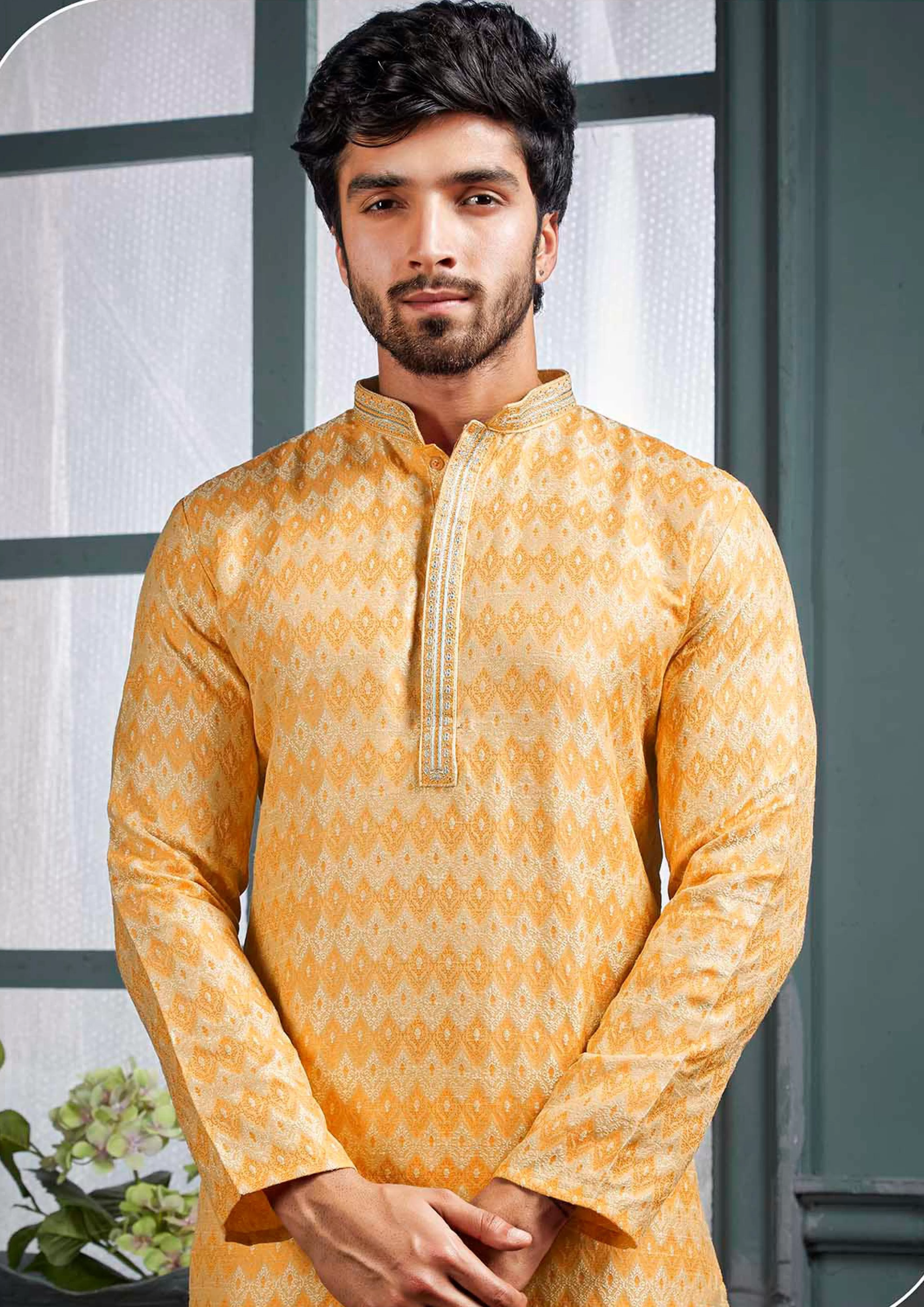 Gorgeous Yellow Colored Poly Cotton Pajama Pant With Poly Jacquard Kurta Sets