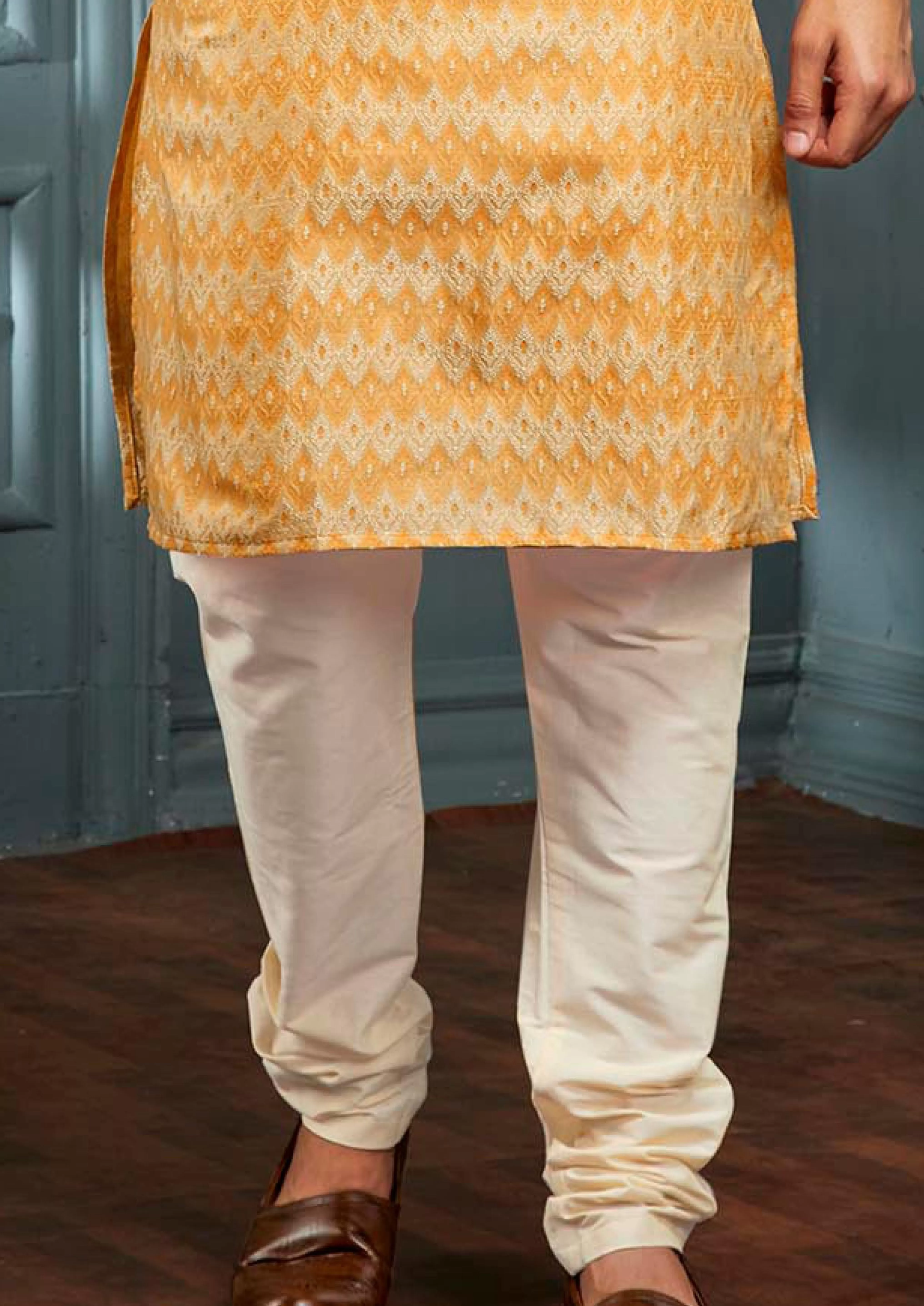 Gorgeous Yellow Colored Poly Cotton Pajama Pant With Poly Jacquard Kurta Sets