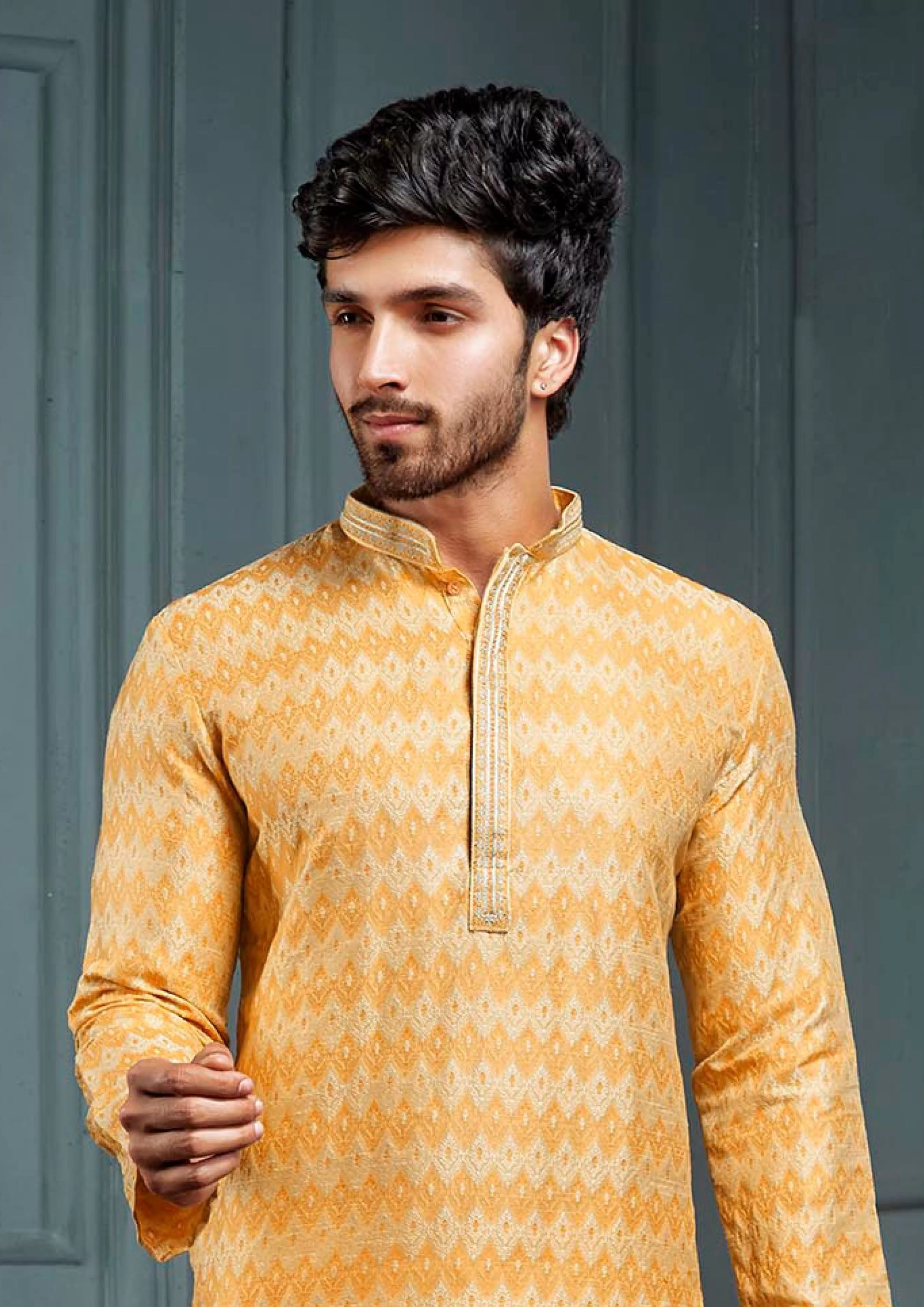 Gorgeous Yellow Colored Poly Cotton Pajama Pant With Poly Jacquard Kurta Sets