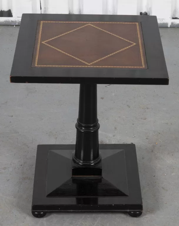 Hekman Ebonized Wood Leather Top Pedestal Table