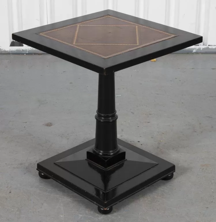 Hekman Ebonized Wood Leather Top Pedestal Table