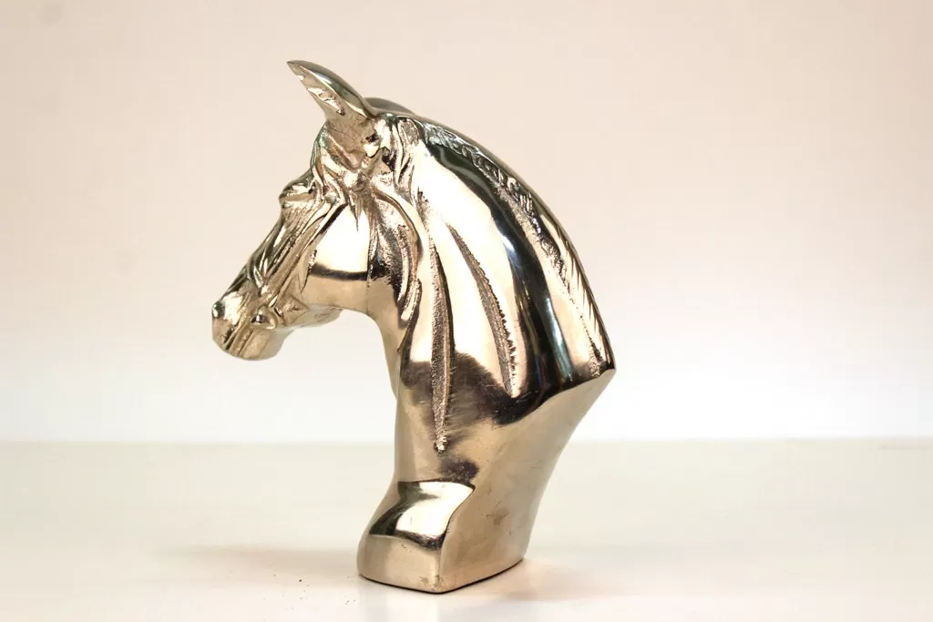 Horse Head Sculpture in Polished Cast Metal