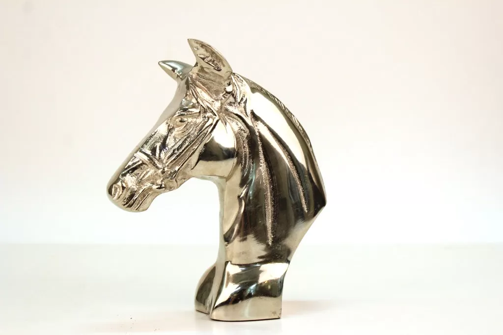 Horse Head Sculpture in Polished Cast Metal