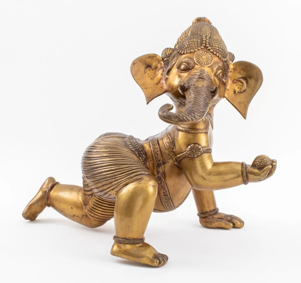 Indian Gilt Bronze Baby Ganesha Sculpture