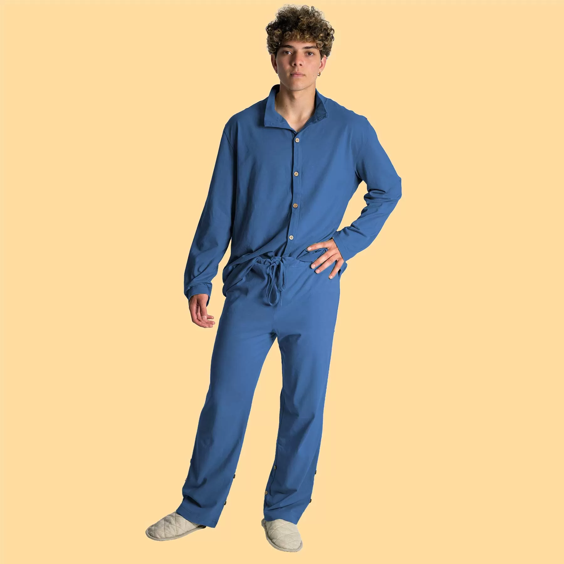 INTERLAKEN Elastic-free 100% Organic Prima Cotton Jammy Lounge Pants (Unisex) (Plastic-Free Coconut Buttons) (100% Biodegradable OC Thread Option)