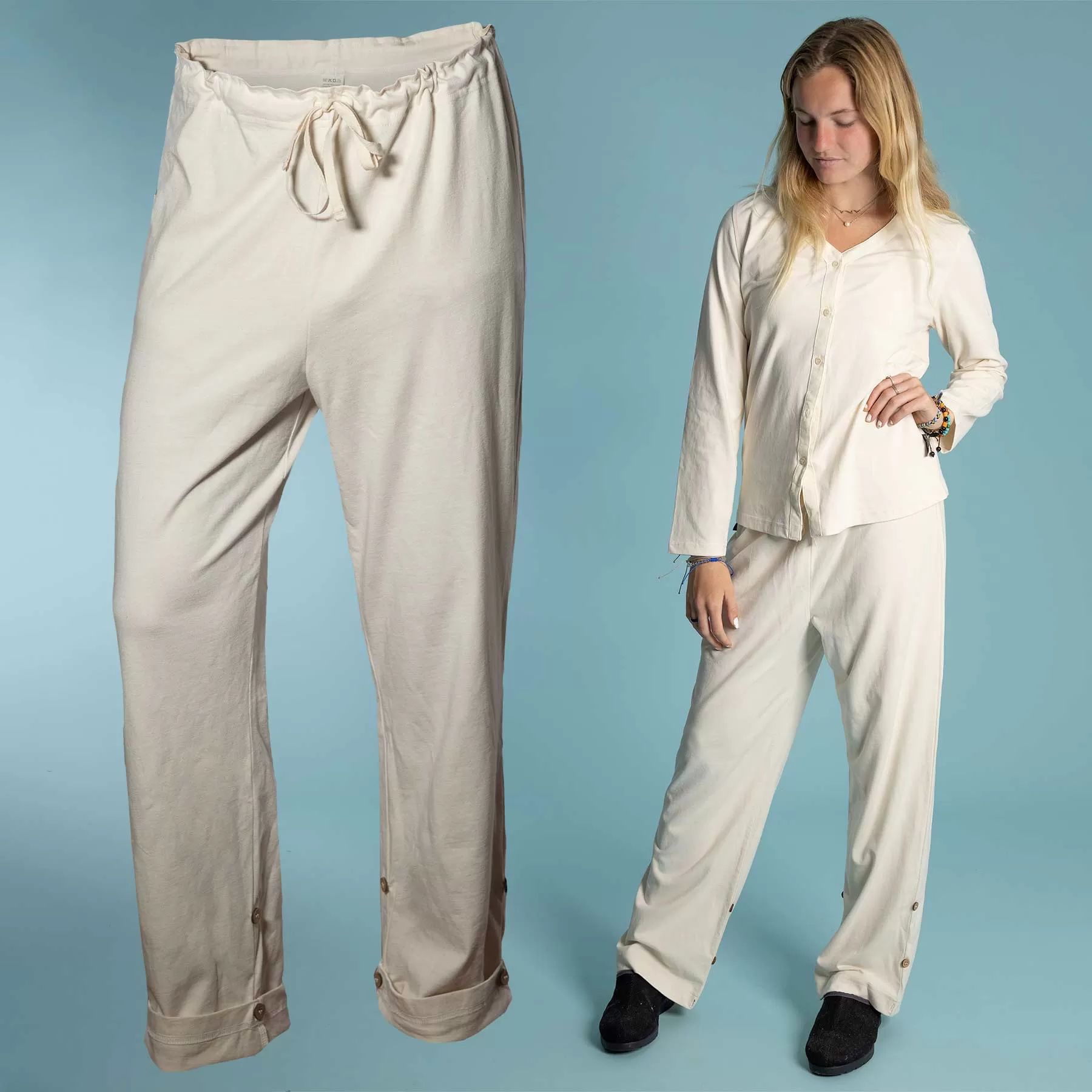 INTERLAKEN Elastic-free 100% Organic Prima Cotton Jammy Lounge Pants (Unisex) (Plastic-Free Coconut Buttons) (100% Biodegradable OC Thread Option)