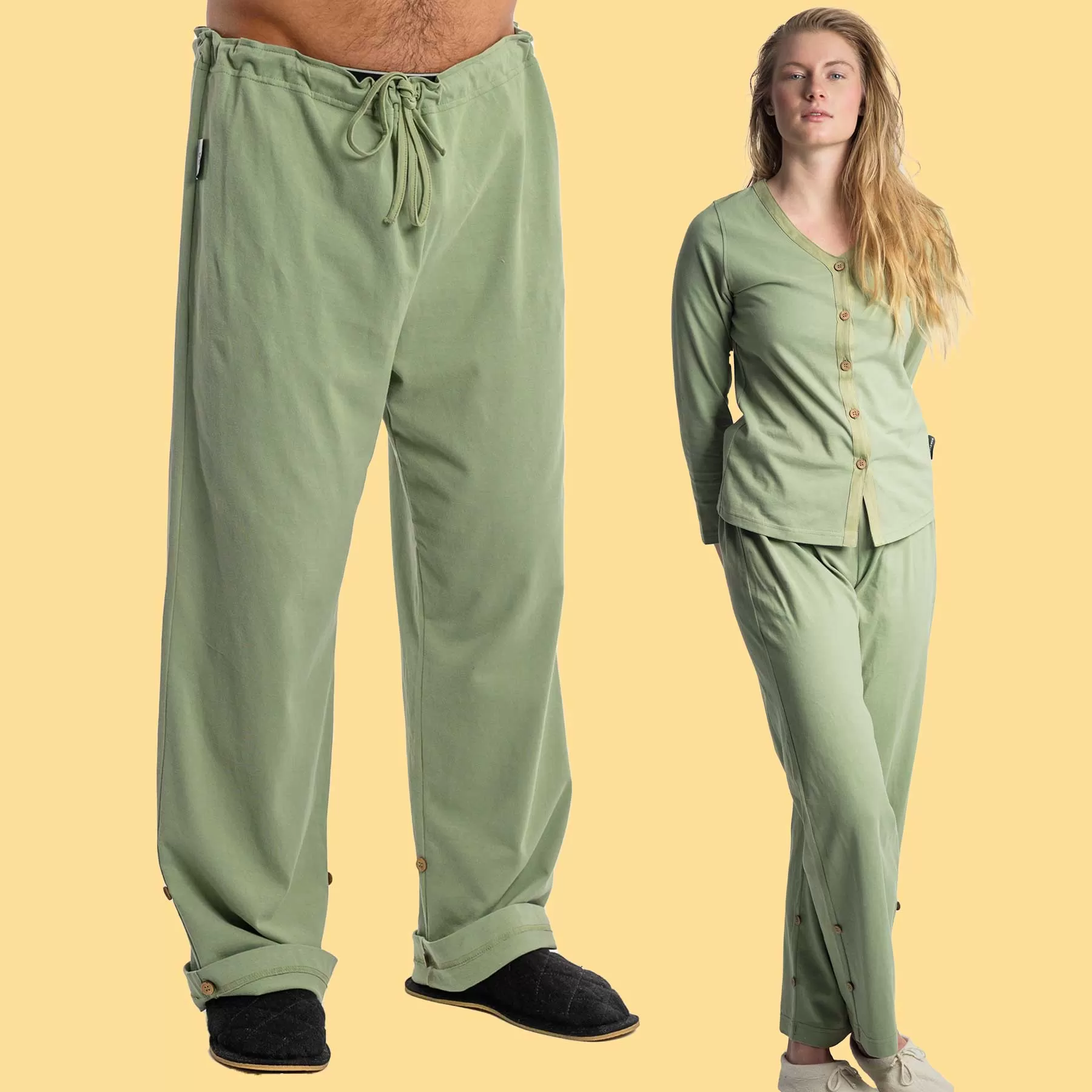 INTERLAKEN Elastic-free 100% Organic Prima Cotton Jammy Lounge Pants (Unisex) (Plastic-Free Coconut Buttons) (100% Biodegradable OC Thread Option)