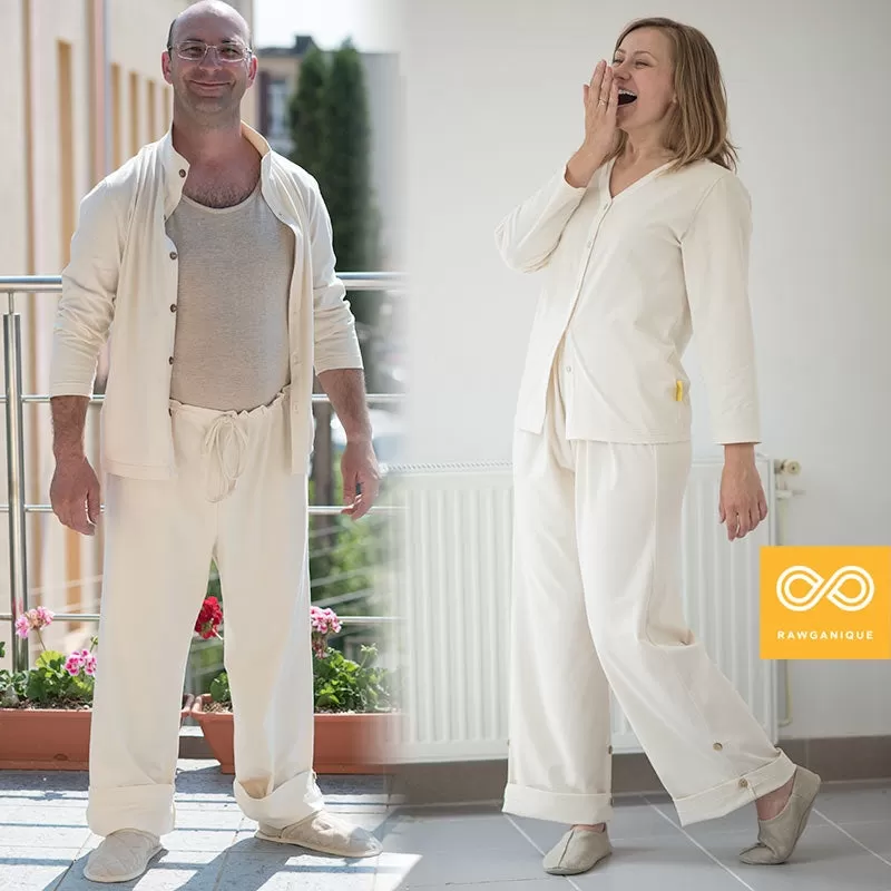 INTERLAKEN Elastic-free 100% Organic Prima Cotton Jammy Lounge Pants (Unisex) (Plastic-Free Coconut Buttons) (100% Biodegradable OC Thread Option)