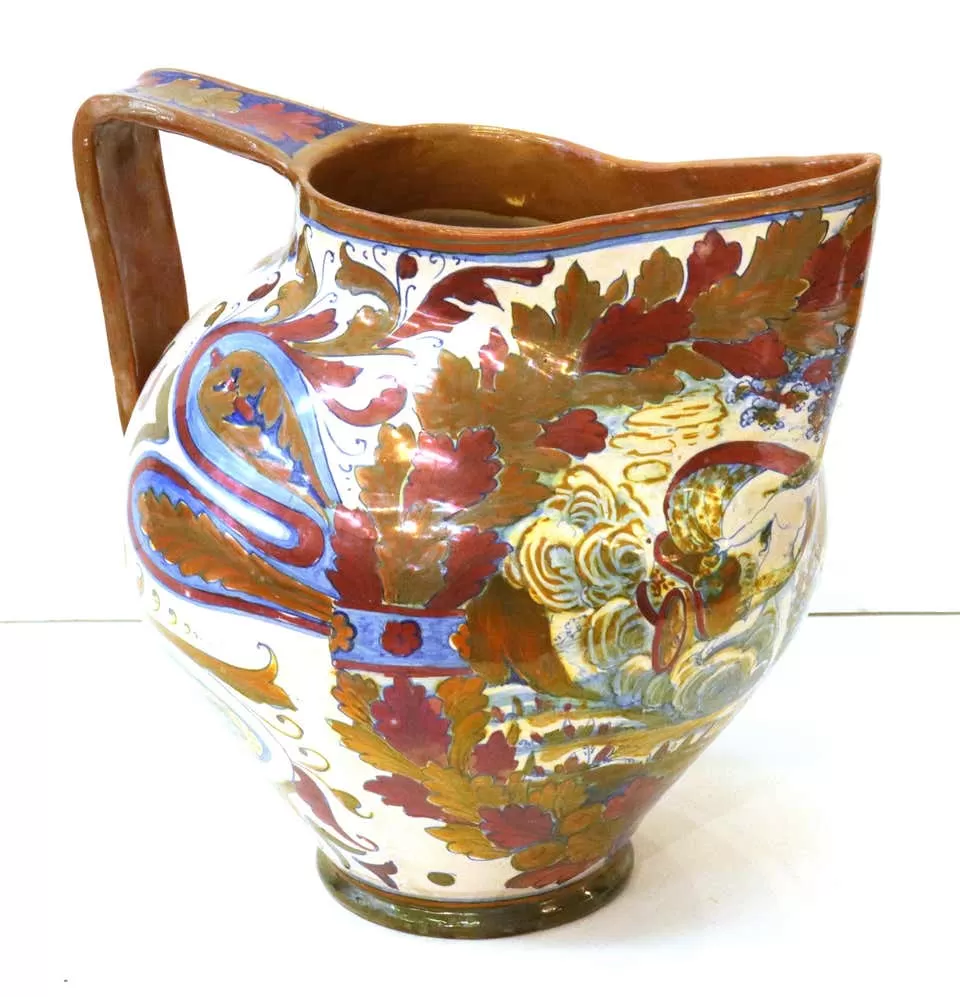 Italian Renaissance Revival Painted Ceramic Lusterware Pitcher