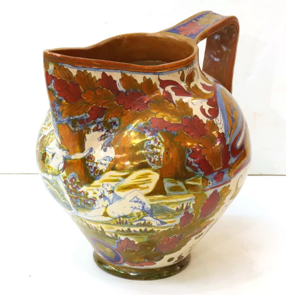 Italian Renaissance Revival Painted Ceramic Lusterware Pitcher