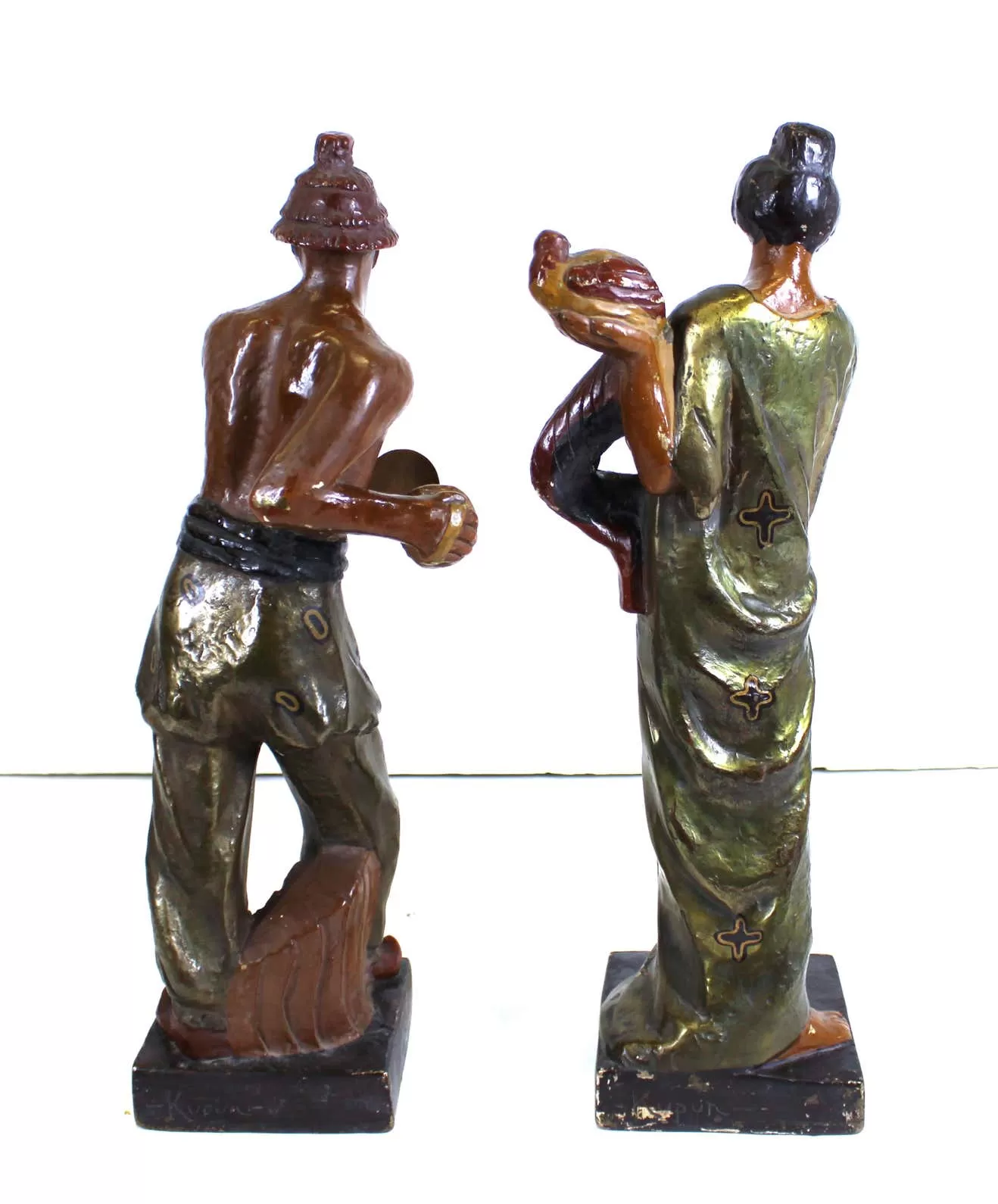 Kupur Art Deco Japonesque Copper-Clad Terracotta Sculptures