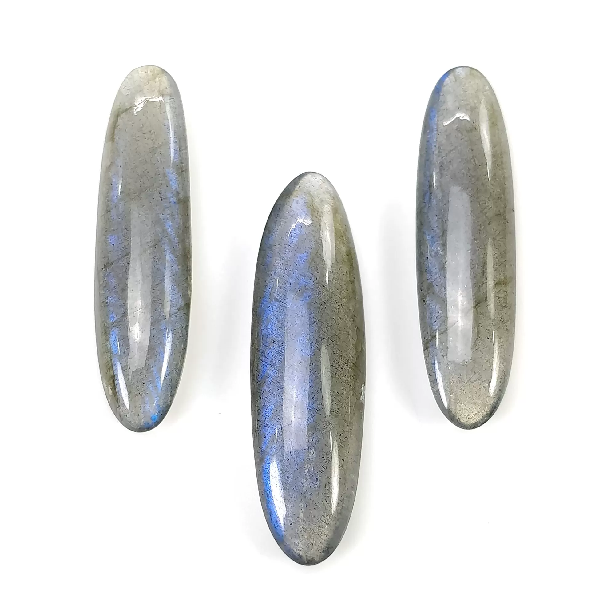 Labradorite Gemstone Cabochon : Natural Untreated Blue Labradorite Pencil Shape 3pcs Set