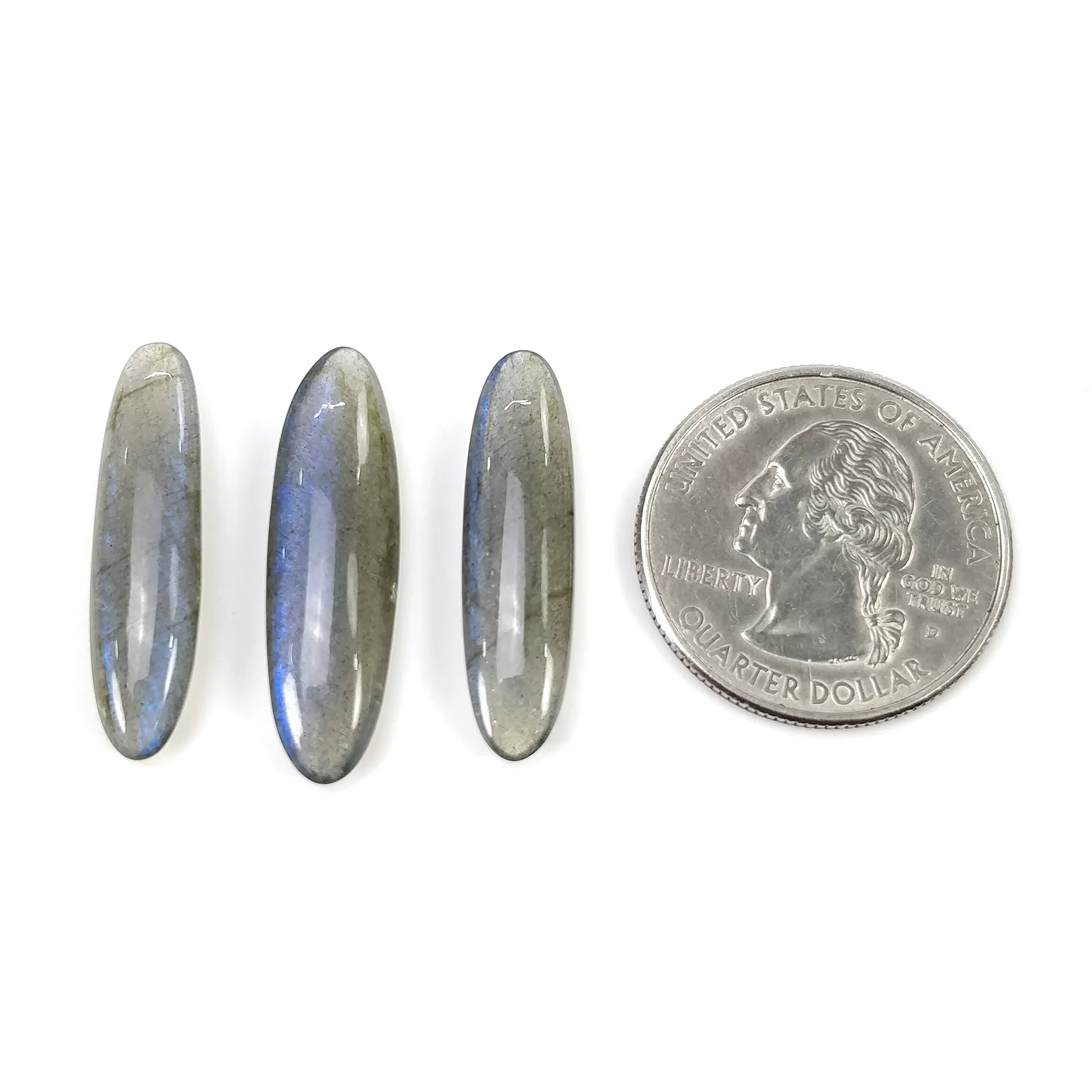 Labradorite Gemstone Cabochon : Natural Untreated Blue Labradorite Pencil Shape 3pcs Set