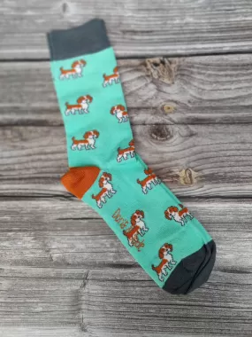 Ladies Bambo Socks Doris & Dude Mint Green Dog Orange/Grey  3-7UK