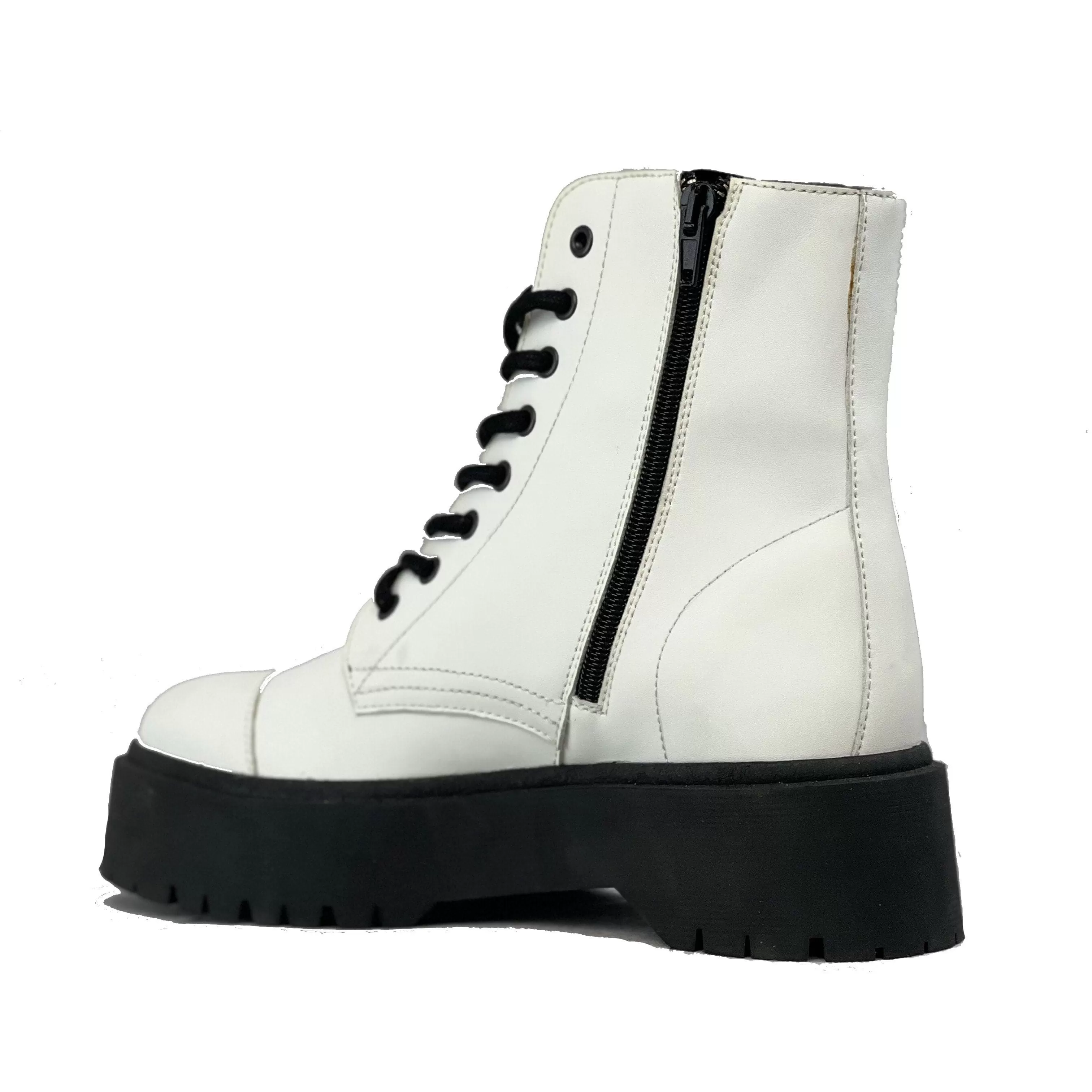 'Leela' vegan-leather boot with stacked sole for women by Zette Shoes - white